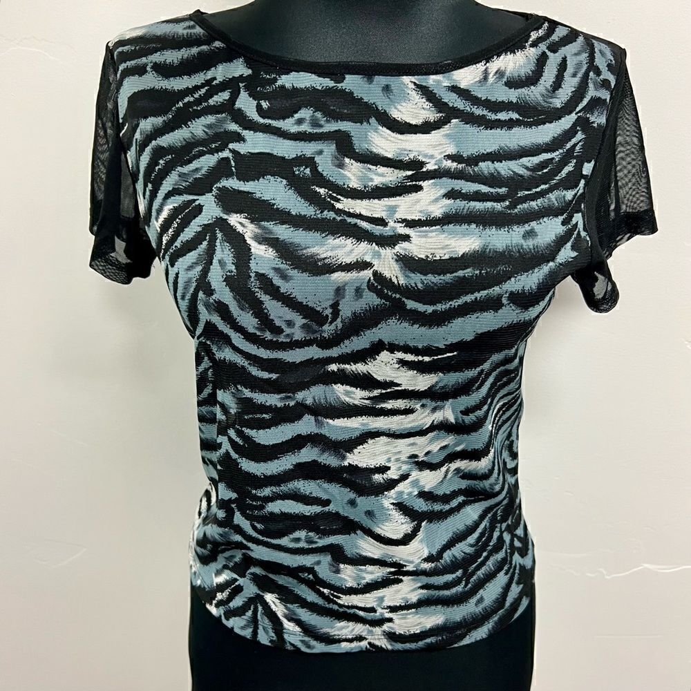 Maxi New York sheer mesh black blue tiger print top sz M NWOT vintage deadstock